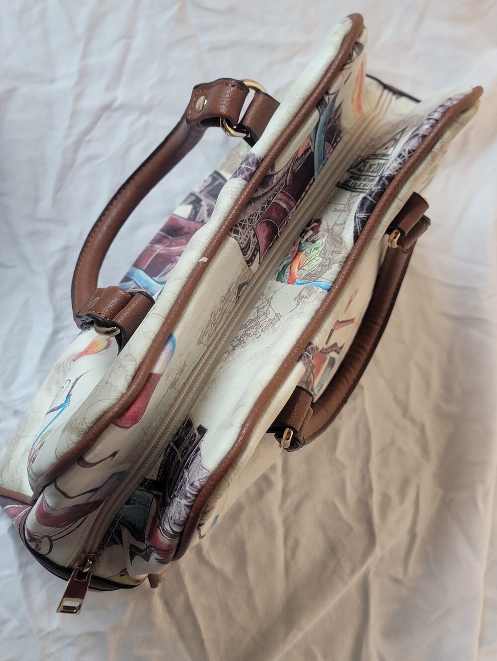 Paris/Eiffel Tower fashion illustration, top-handle satchel with dual handles - Picture 3 of 13